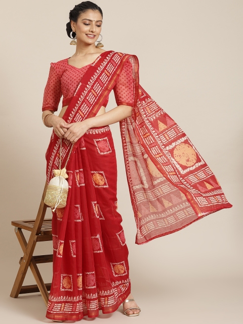 

Satrani Red & White Ikat Saree