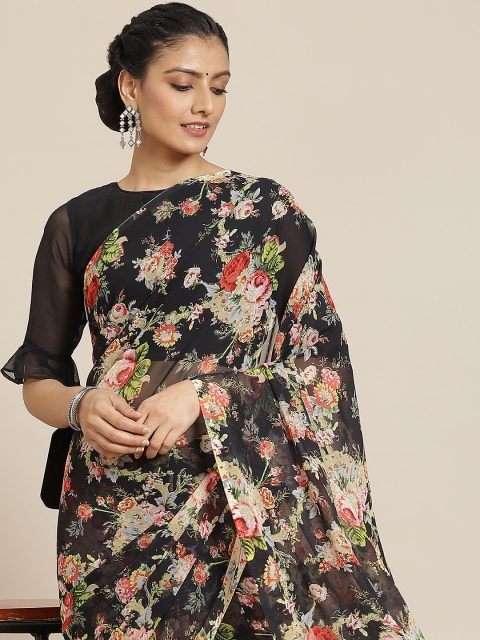 

Satrani Black & Red Floral Saree