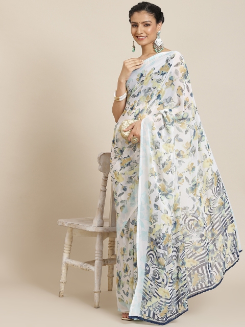 

Satrani White & Blue Floral Saree