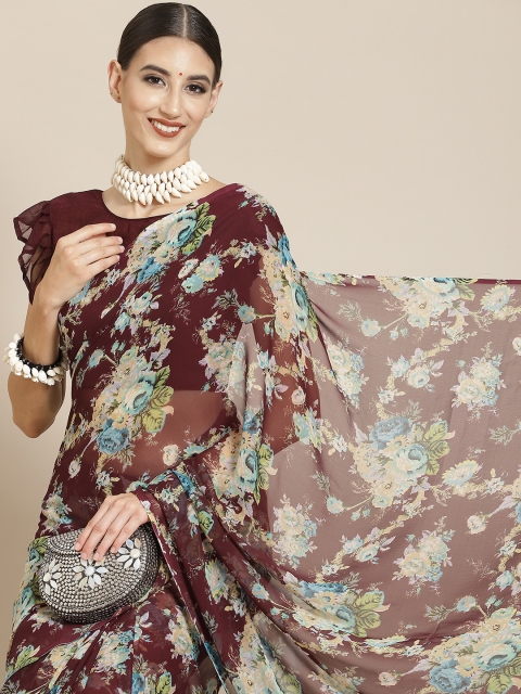 

Satrani Maroon & Green Floral Saree