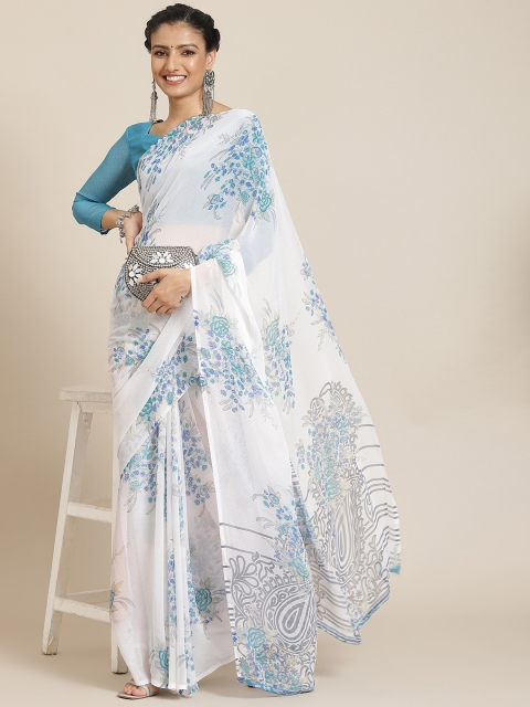 

Satrani White & Blue Floral Saree