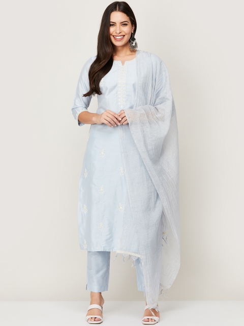 

Melange by Lifestyle Women Blue Ethnic Motifs Embroidered Kurta With Trousers & Dupatta