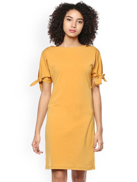

Harpa Women Mustard Yellow Solid A-Line Dress