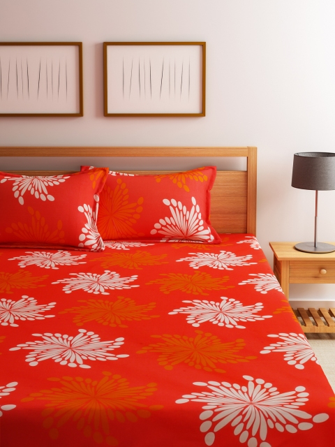 

Home Ecstasy Red Floral Print 140 TC Cotton Double Bedsheet with 2 Pillow Covers