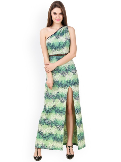 

Texco Women Green Printed One-Shoulder Maxi Dress