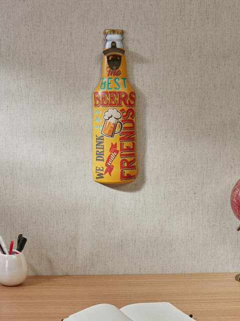 

HomeTown Mustard & Red Printed Beer Bottle Metal Wall Decor