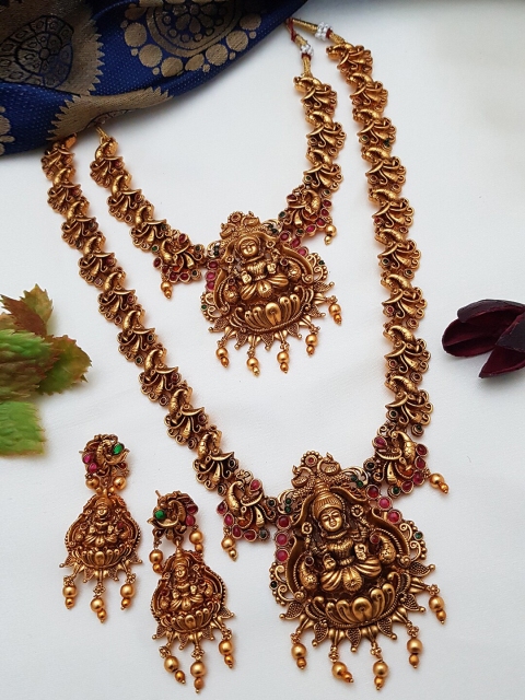 

GRIIHAM Gold-Plated Pink & Green American Diamond Studded Jewellery Set