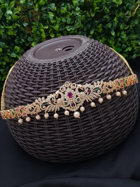 

GRIIHAM Gold-Plated Pink & White CZ-Studded Kamarbandh
