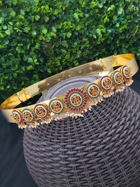 

GRIIHAM Gold-Plated Red & Green CZ-Studded Kamarbandh