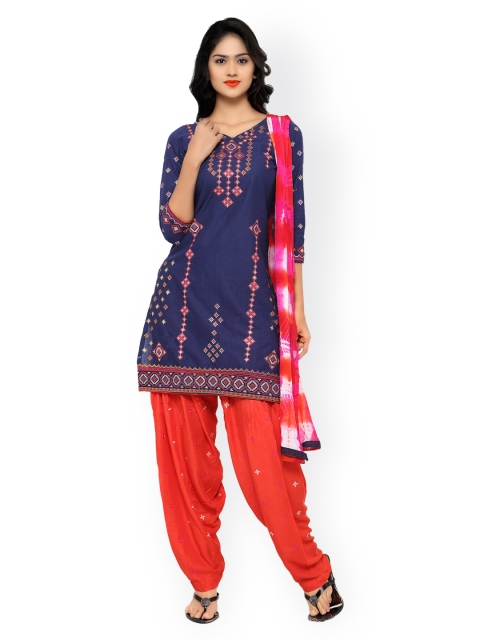 

Kvsfab Navy & Red Embroidered Cotton Unstitched Dress Material, Navy blue