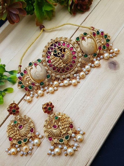 

GRIIHAM Women Gold-Plated Multi color Peacock Choker Set