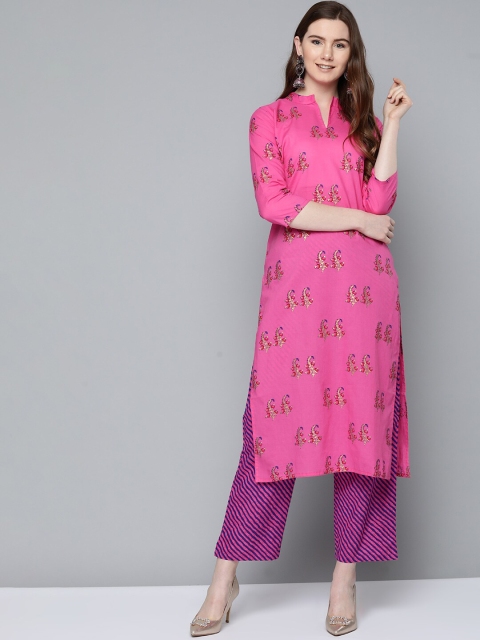 

AASI - HOUSE OF NAYO Women Fuchsia Floral Printed Pure Cotton Kurta Set