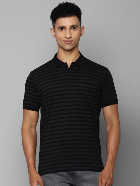 

Allen Solly Men Black Striped Polo Collar Monochrome T-shirt