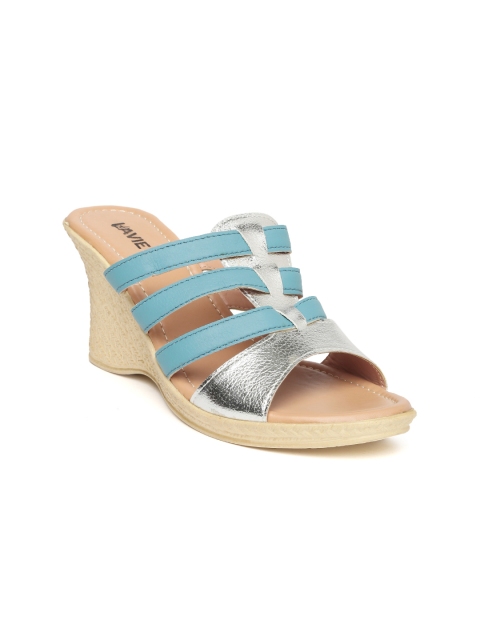 

Lavie Women Blue & Silver-Toned Colourblocked Wedges