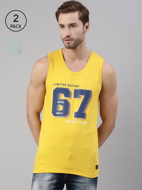 

Joven Men Pack of 2 Printed Cotton Lounge T-Shirts, Yellow