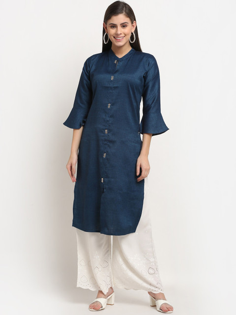 

GRACIT Women Blue & White Solid Pure Cotton Kurta set