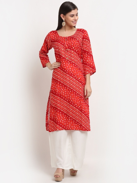 

GRACIT Women Red & White Bandhani Printed Kurta with Palazzos