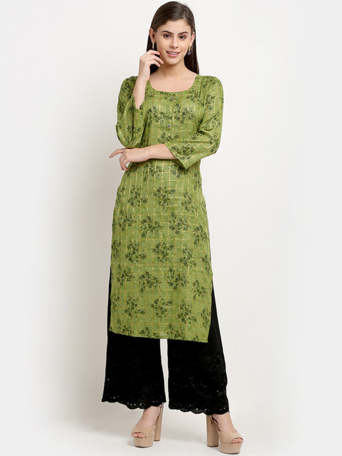 

GRACIT Women Green Printed Pure Cotton Kurta with Palazzos