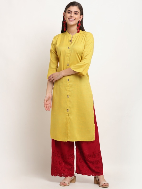 

GRACIT Women Yellow Panelled Pure Cotton Kurta with Palazzos