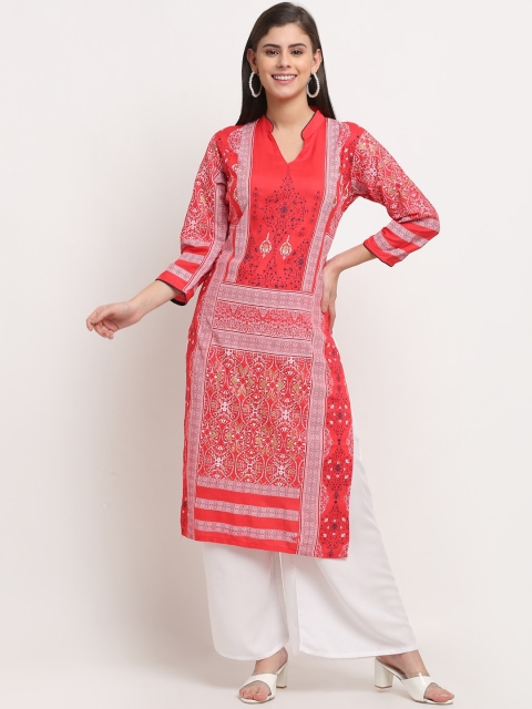 

GRACIT Women Red Ethnic Motifs Printed Pure Cotton Kurta With Palazzos