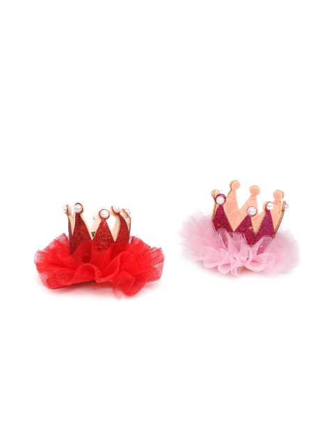 

Golden Peacock Girls Set of 2 Crown-Shaped Hair Clips, Pink