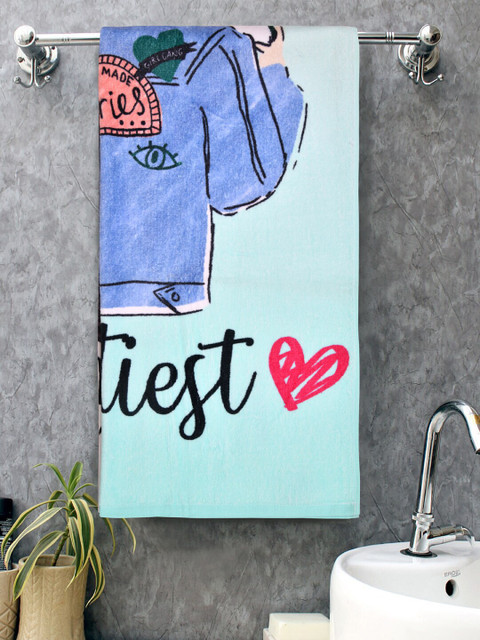 

BOMBAY DYEING Turquoise Blue Printed 400 GSM Pure Cotton Bath Towel