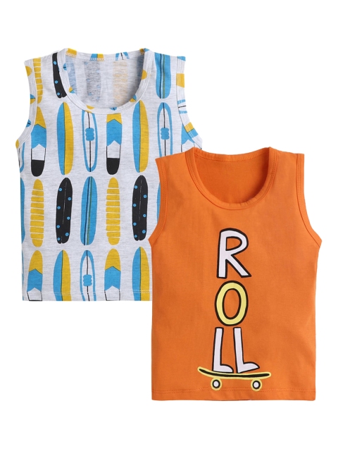 

Hopscotch Infant Boys Pack Of 2 Printed Pure Cotton Innerwear Vests, Orange
