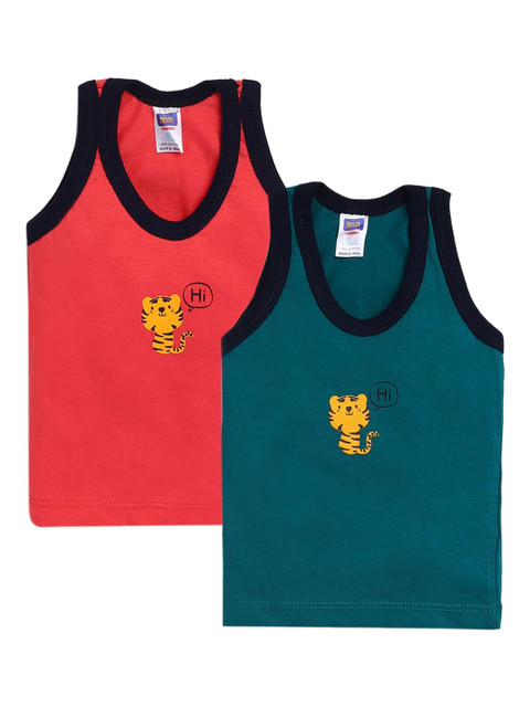 

Hopscotch Boys Pack Of 2 Animal Printed Pure Cotton Innerwear Vests, Red