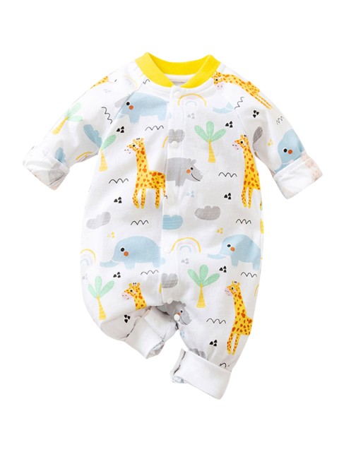 

Hopscotch Infant White & Yellow Animal Printed Pure Cotton Rompers