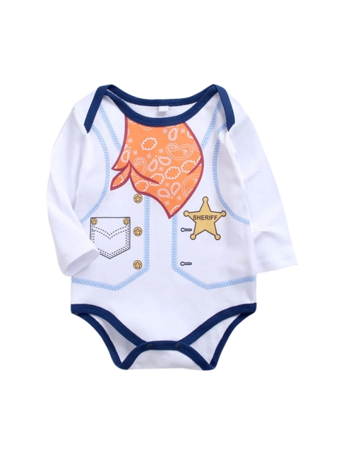 

Hopscotch Boys White & Navy Blue Printed Cotton Bodysuit
