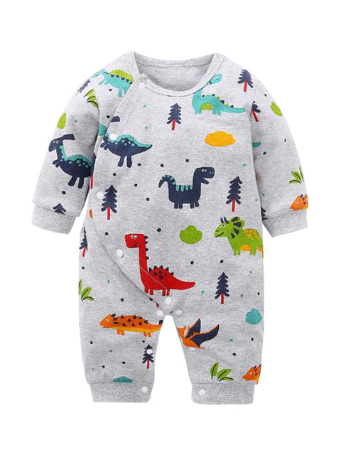 

Hopscotch Infant Boys Grey Animal Printed Pure Cotton Rompers