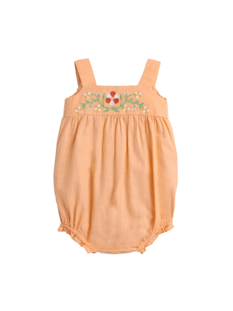 

Hopscotch Infant Girls Orange Printed Cotton Onesie