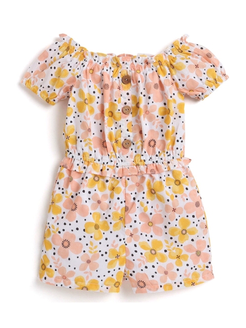 

Hopscotch Girls Peach-Coloured & Yellow Printed Basic Jumpsuit
