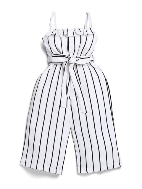 

Hopscotch Girls White & Black Striped Basic Jumpsuit