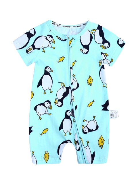 

Hopscotch Kids Green & Black Printed Rompers