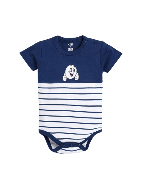 

Hopscotch Infant Boys Navy Blue & White Printed Pure Cotton Bodysuit