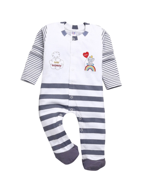 

Hopscotch Kids Grey Striped Footie Rompers
