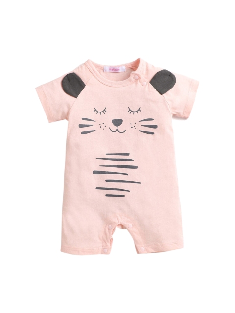 

Hopscotch Infant Girls Pink & Black Printed Pure Cotton Rompers