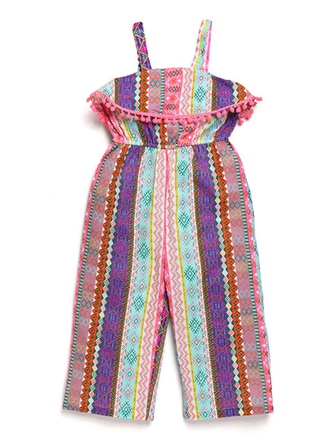 

Hopscotch Girls Blue & Pink Printed Basic Jumpsuit