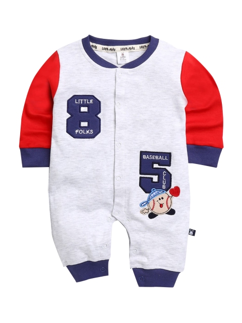 

Hopscotch Infant Boys Red & Melange Grey Printed Cotton Bodysuit