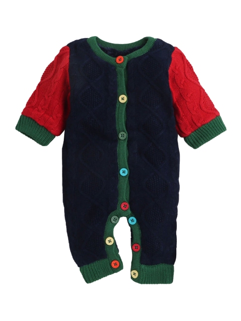 

Hopscotch Infant Boys Navy Blue & Green Printed Romper