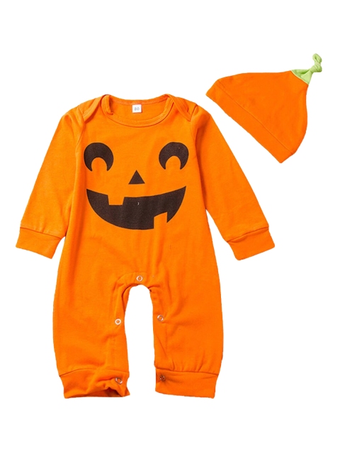

Hopscotch Infant Boys Orange & Black Printed Pure Cotton Rompers