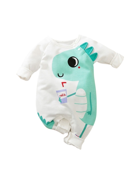 

Hopscotch Boys Green & White Printed Romper