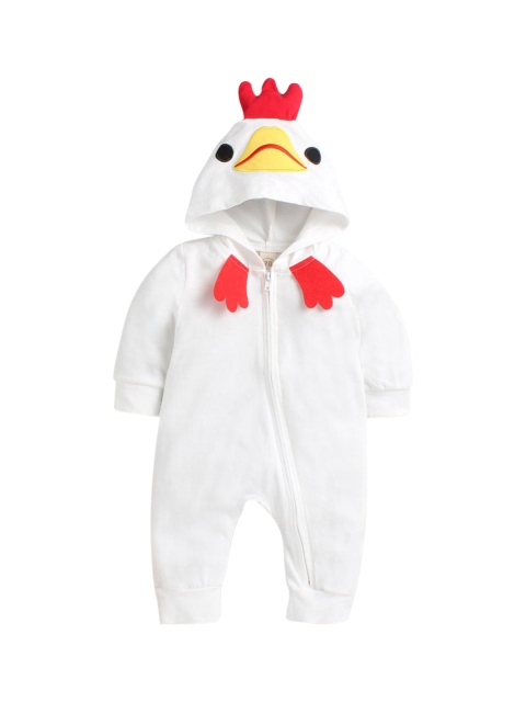 

Hopscotch Infants White Solid Rompers
