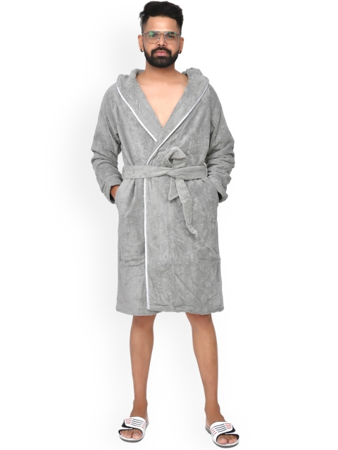 

Home Fresh Grey Solid Pure Cotton 400 GSM Bath Robe