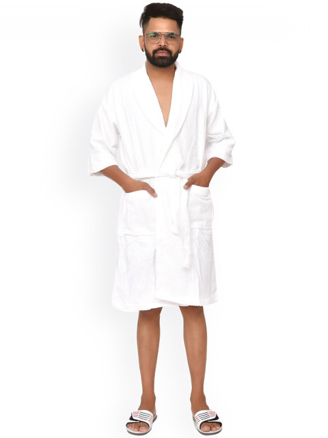

Home Fresh White Solid Pure Cotton Bath Robe