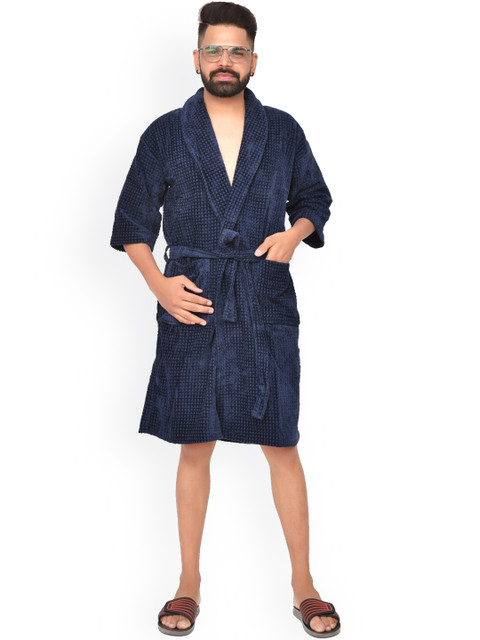 

Home Fresh Blue Solid Pure Cotton 400 GSM Bath Robe