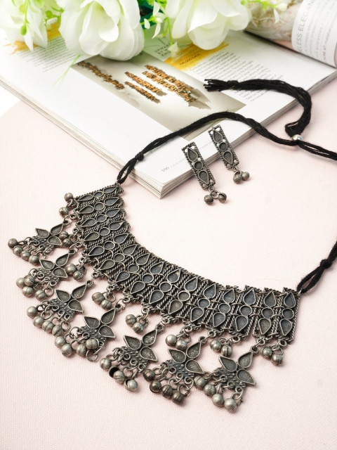 

Urmika Women Silver-Plated Oxidised Jewellery Set