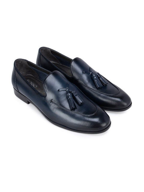 

ROSSO BRUNELLO Men Navy Blue Leather Loafers