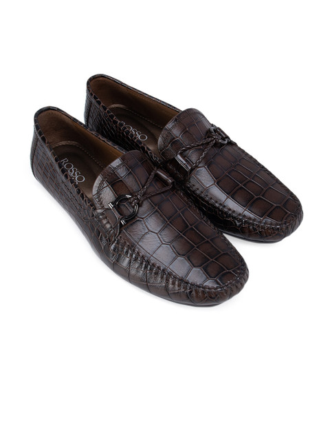 

ROSSO BRUNELLO Men Coffee Brown Textured Leather Fashion